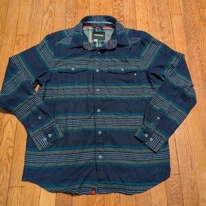 Marmot Striped Flannel Shirt, Men's Large, Navy/Green, SUPER Soft